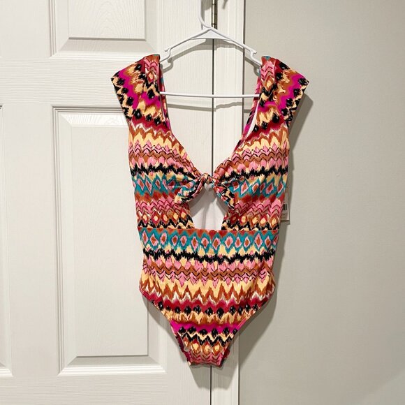 NWT Boden Aztec Print Cap Sleeve Tie Front One Piece Swimsuit Size 8 - Picture 5 of 9